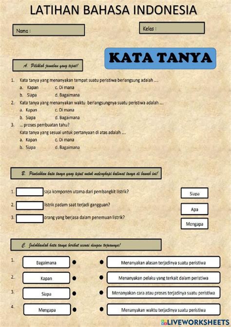 2 Tema 2 Bahasa Indonesia Kalimat Tanya Worksheet In 2023