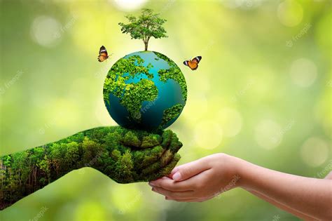 Conceito Salve O Mundo Salve O Meio Ambiente O Mundo Está Na Grama Do Fundo Verde Do Bokeh