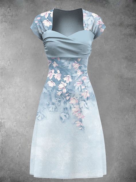 Womens Vintage Floral Print Art Dress Rosesealiy