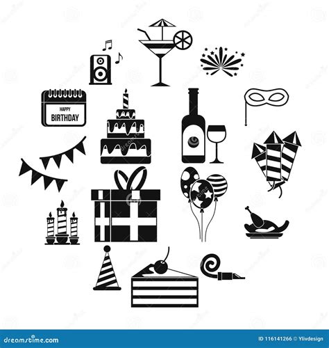 Happy Birthday Icons Set Simple Style Stock Vector Illustration Of
