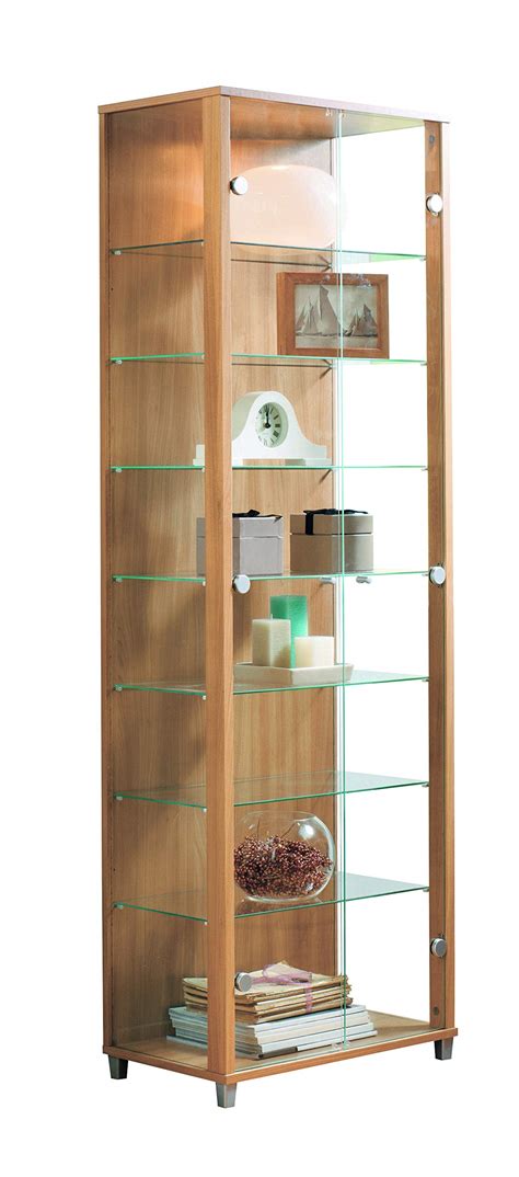 Buy Lockable Fully Assembled Home Oak Effect Double Glass Display Cabinet 4 Glass Shelves