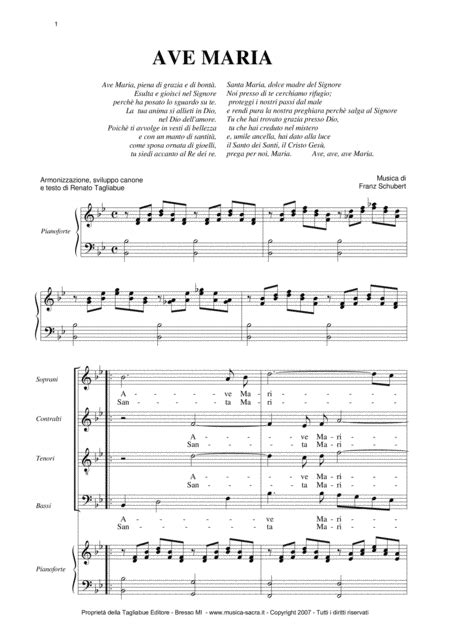 Schubert Ave Maria Arranged For Satb Choir And Piano Or Organ Free