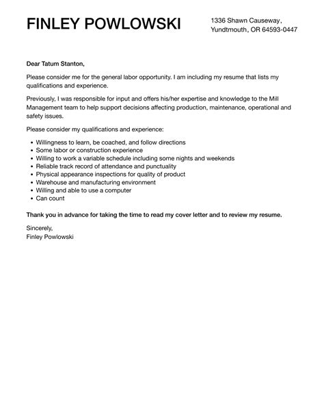 General Labor Cover Letter | Velvet Jobs