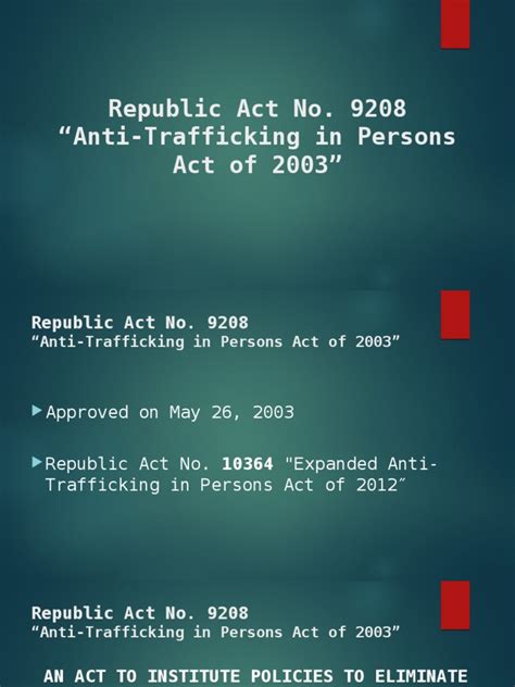 Ra 9208 Anti Trafficking In Persons Act Of 2003 Prosecutor