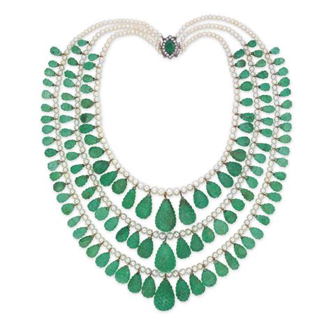 An Impressive Antique Emerald Pearl And Diamond Necklace Christies