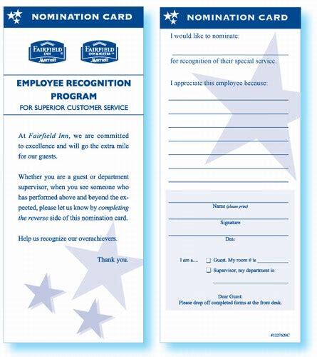Fairfield Inn Employee Recognition Cardemployee Recognition Cards