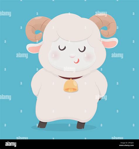 Cute Sheep Smiling Vector Flat Line Cartoon Character Illustration