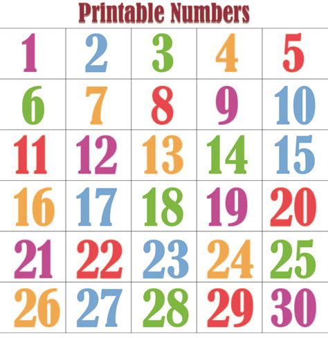 Colorful Numbers 1 30 Printable Printable World Holiday