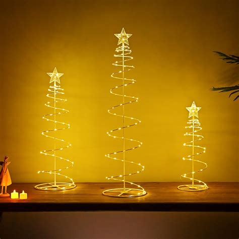 Hawisphy Set Of 3 Lighted Spiral Christmas Trees Battery
