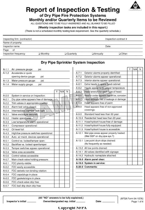 Each valve should be inspected to verify it is locked in the open position and the inspection form monthly inspection and testing of automatic detection, manual fire alarm systems, and gas. Nfpa 25 Sprinkler Inspection Forms | Universal Network