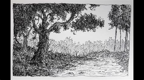 Drawing a simple landscape in Pen and Ink (Timelapse) - YouTube