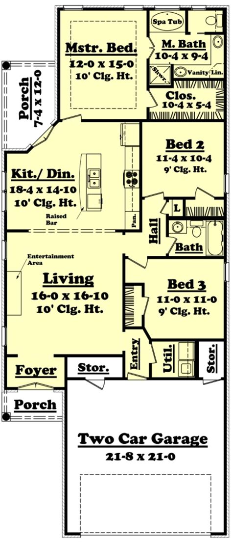 Narrow Lot Plan 1400 Square Feet 3 Bedrooms 2 Bathrooms 041 00038