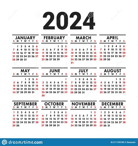 Kalender 2024 Engels Model Voor Vierkant Vectorwand Of Zakkalender