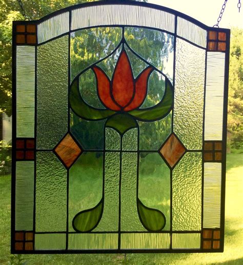 Craftsman Missions Stained Glass Window Panel Arts And Crafts Etsy