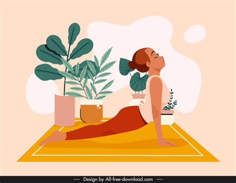 Yoga Background Template Stretching Woman Sketch Cartoon Design Vectors
