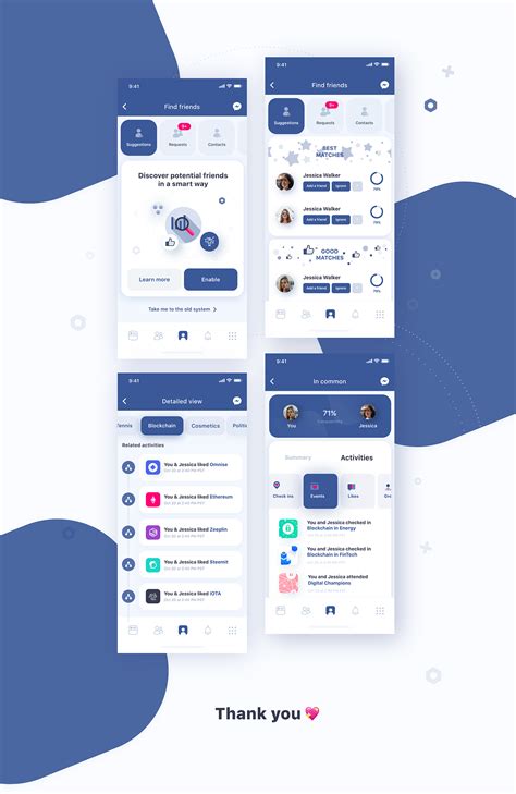 Designing facebook profile matching system on Behance | Mobile app