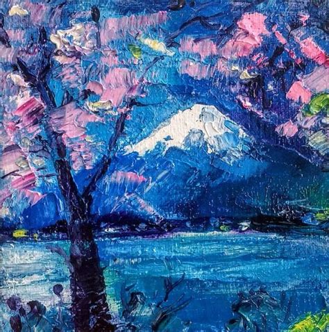 Japan Blooming Sakura Fuji Mount Wall Art Painting Sakura Painting