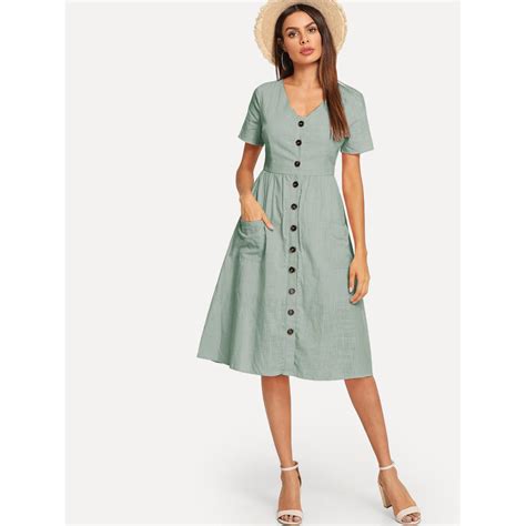 button and pocket up striped dress denim dress style modest dresses fashion