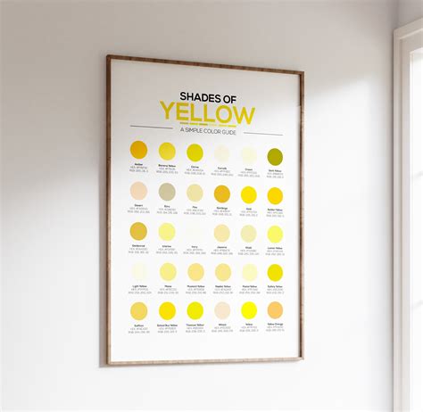 Different Shades Of Yellow Color Chart With 30 Different Hex Etsy