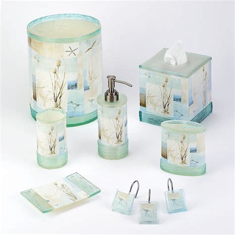 By the sea accessories feature a white ceramic body with a shell. Avanti Blue Waters Bathroom Accessories Collection | Beach ...