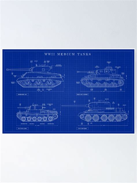 Wwii Medium Tanks Blueprint Poster For Sale By Bgalaxy Redbubble