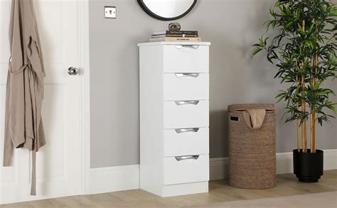 Wood veneer is a thin slice of wood that is typically glued onto a mdf board or panel. Camden White and White High Gloss 5 Drawer Tall Narrow ...