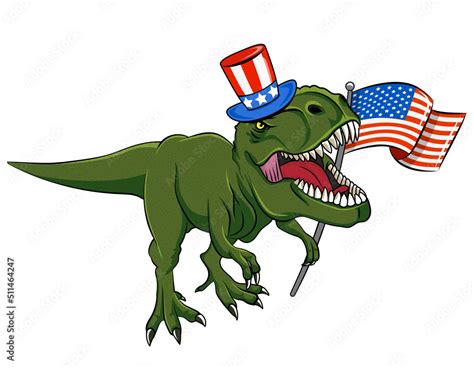 Happy 4th Of July T Rex Tyrannosaurus With American Flag Cute