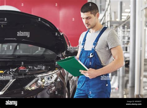 Car Service Repair Maintenance And People Concept Auto Mechanic Man