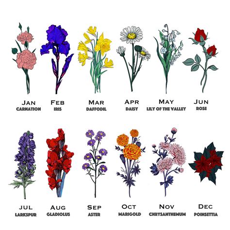 Birth Flowers For Each Month List Birth Month Flowers Personalized