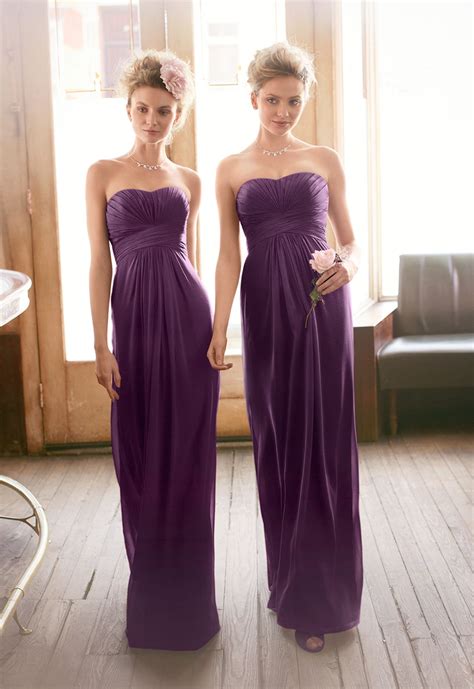 Long Strapless Chiffon Dress With Pleated Bodice David S Bridal Purple Bridesmaid Dresses