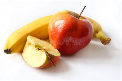 Two Apples And Banana Stock Image Image Of Mature Fruits 30064661