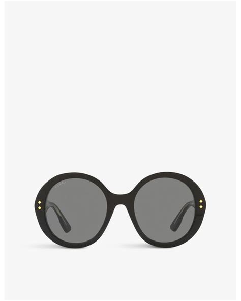 gucci gg1081s round frame acetate sunglasses in black lyst uk