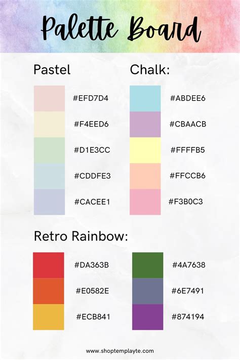 Rainbow Palette Board Pastel Hex Codes Rainbow Palette Hex Color