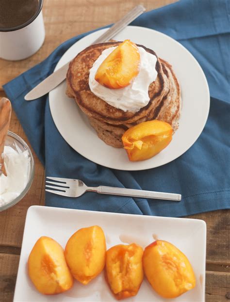 Roasted Peach Pancakes With Greek Yogurt Topping Better Breakfast