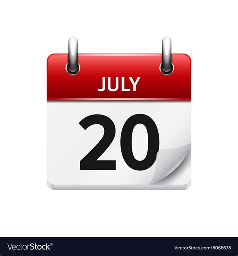 July 20 Flat Daily Calendar Icon Date Royalty Free Vector