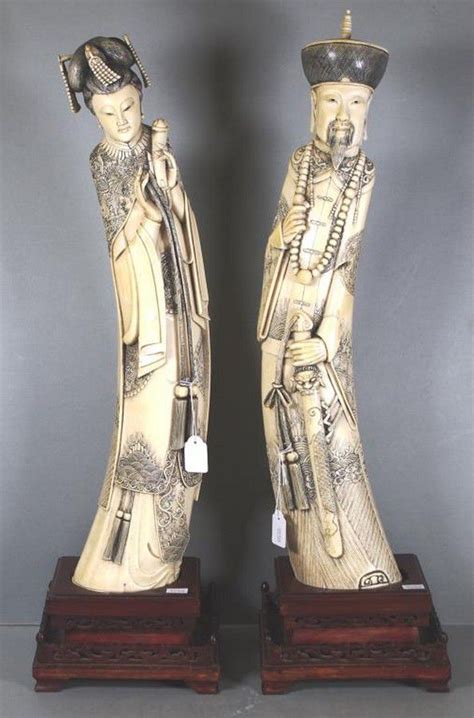 Antique Chinese Carved Ivory Emperor And Empress Figures Ivory Oriental
