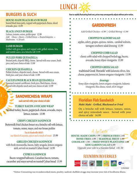 Lulu's Kitchen at St. Matthew's House menu in Naples, Florida, USA