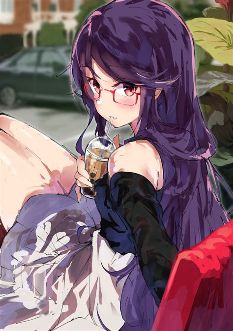 Long Hair Purple Hair Red Eyes Anime Anime Girls Glasses