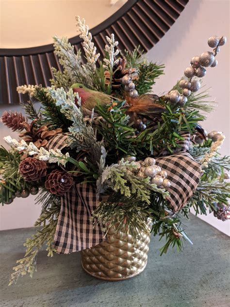 Christmas Natural Flower Arrangement Holiday Artificial Etsy Faux