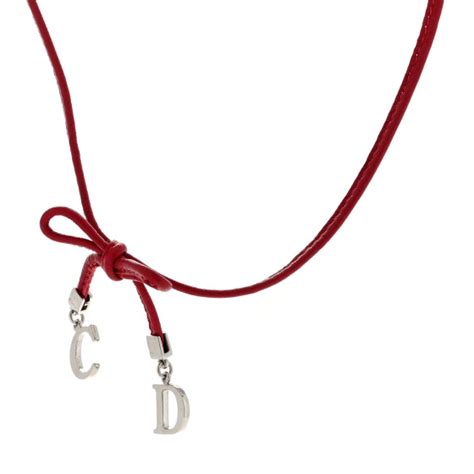 Christian Dior Calfskin Cd Bow Choker Necklace Red 1364506 Fashionphile