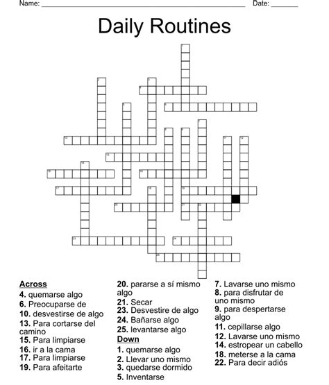 Daily Routines Crossword Wordmint