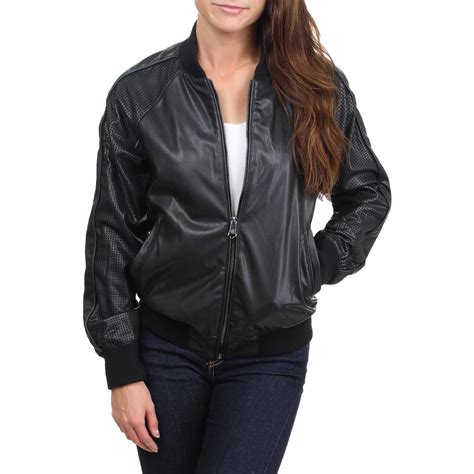 Nanette Lepore Womens Black Faux Leather Fashion Coat Bomber Jacket L