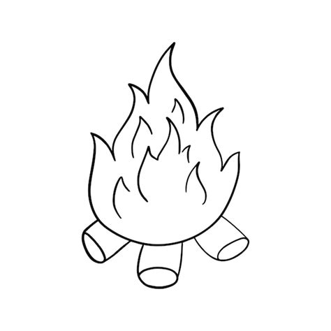 Fuego Con Troncos Ardiendo Llama Hoguera Doodle Dibujos Animados