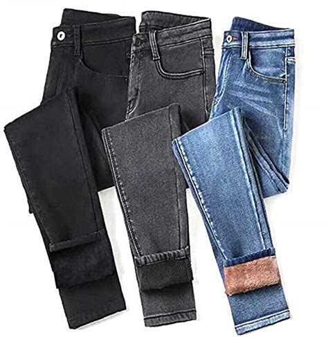 Womens High Waist Thermal Jeans Fleece Lined Denim Pant Stretchy Trousers Skinny Uk