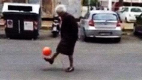 Italian Granny Does Keeper Uppies With Soccer Ball Video