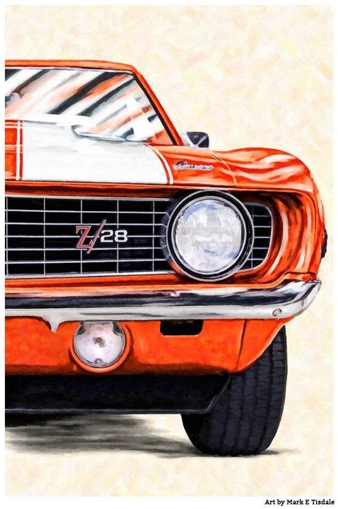 1969 Camaro Artwork Classic Hugger Orange Art Print By Artist Mark