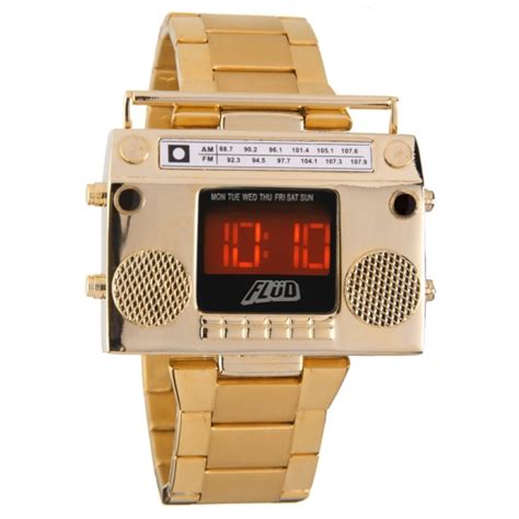 Flud Mens Boombox Gold Retro Led Digital Watch