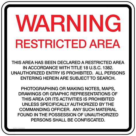 Warning Restricted Area Title 18 Usc 1382 Sign Nhe 16117