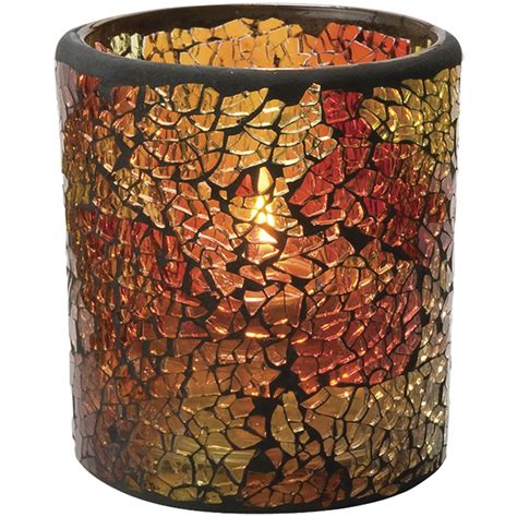 Crackle Votive Candle Holder Red And Gold Glass 3dia X 3 14h