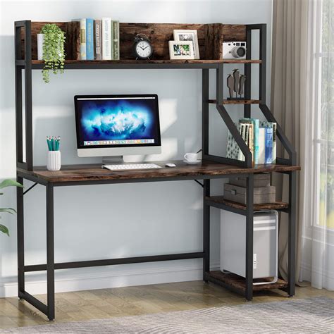 Buy Tribesigns Computer Desk With Hutch And 5 Tier Bookshelf 55 Inch